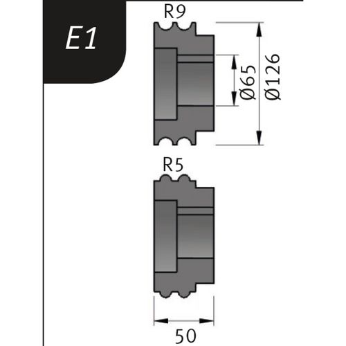 Produktbild für Typ E1, Ø 126 x 65 x 50 mm, R 9 / 5 mm