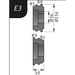 Produktbild für Typ E3, Ø 116 x 36 x 50 mm, R 5+9 / 9+5 mm