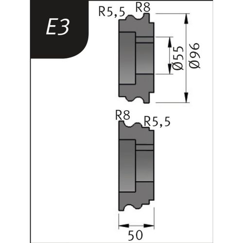 Produktbild für Typ E3, Ø 96 x 55 x 50 mm, R 5,5+8 / 8+5,5 mm