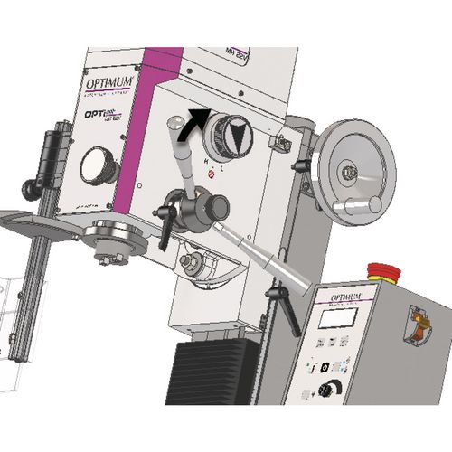 Mechanisches Schnellwechsel SpannsystemFräskopf mit einer Spannzange für Anzugsbolzen BT20x45° ausgerüstetLeichter Wechsel durch Bewegen des Pinolenhebels nach oben